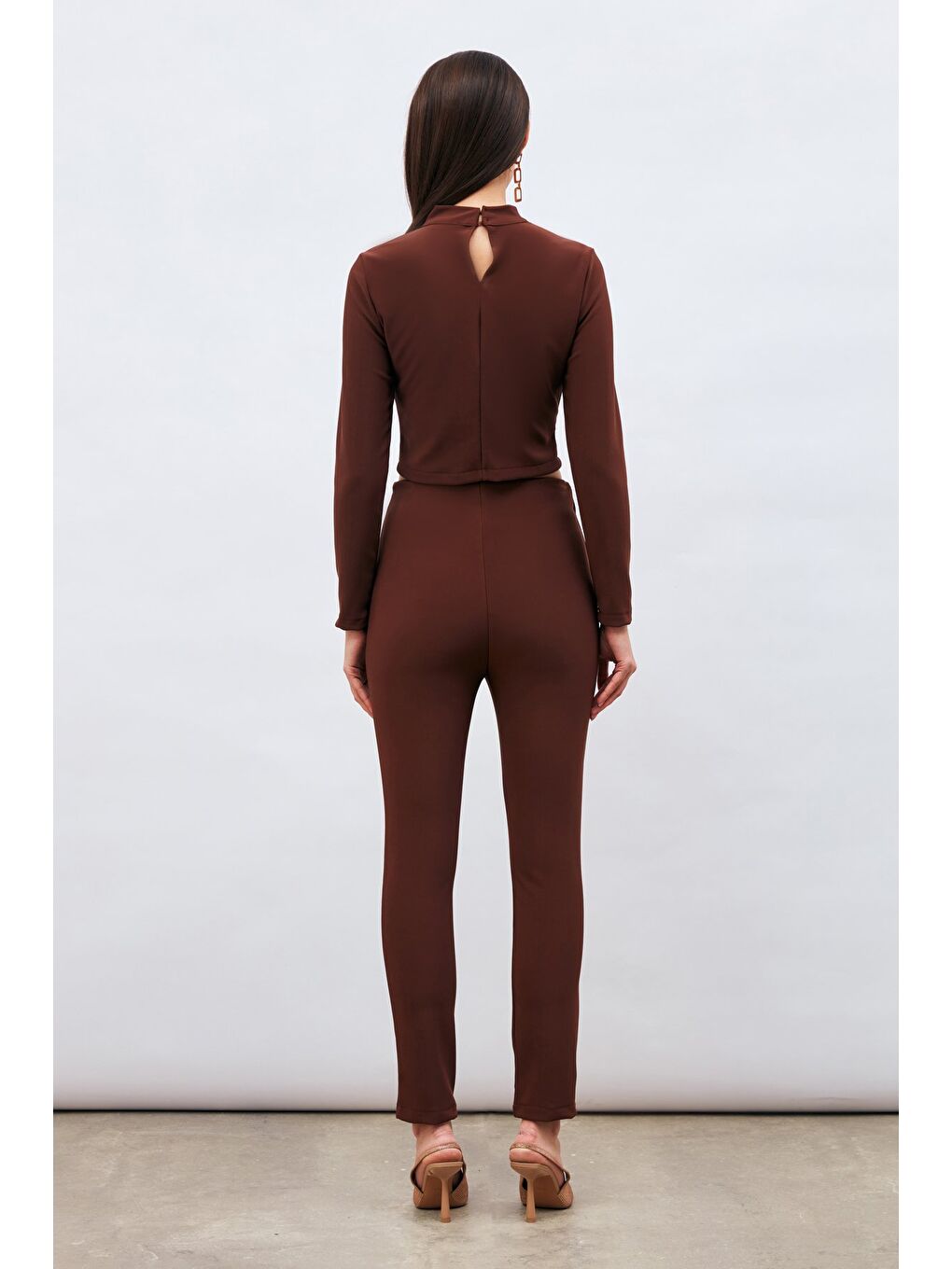 Kahverengi Düğme Detaylı Pantolon - Kahve-6