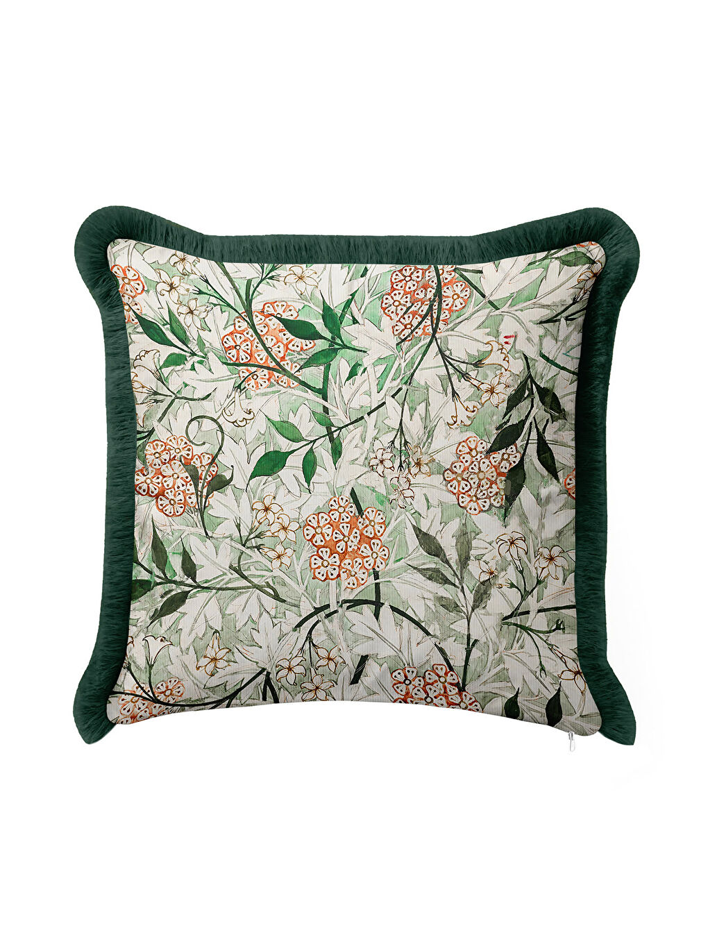 Karışık Botanik Çiçekli Saçaklı Yastık Kılıfı - Doğal Yeşil Bohem Krem Püsküllü Kırlent Kılıfı-4