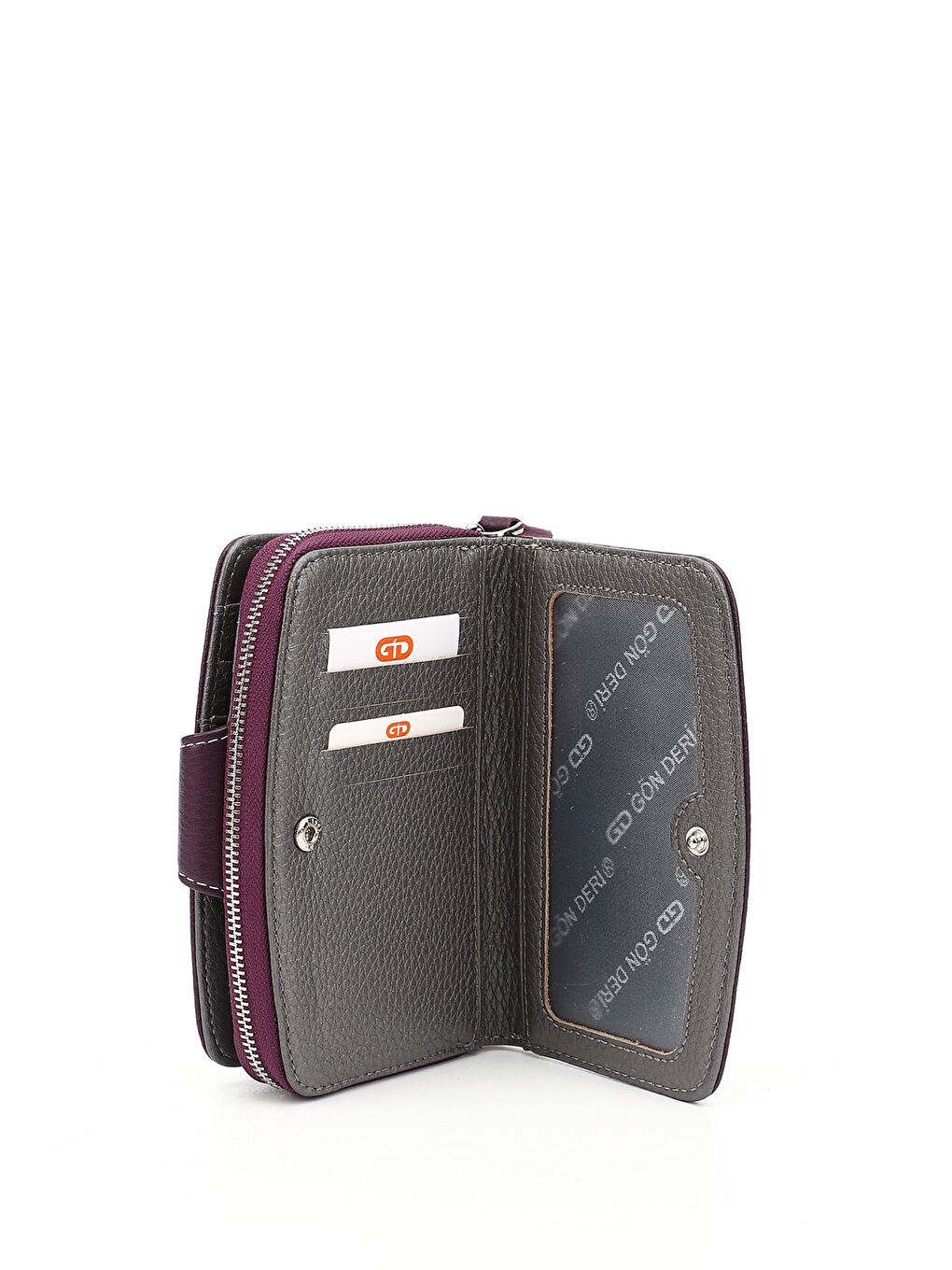 Mürdüm Kadın MÜRDÜM Dikey Hakiki Deri Cüzdan-5