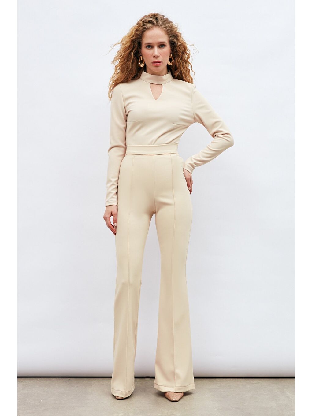 İspanyol Paça Pantolon - Bej-1