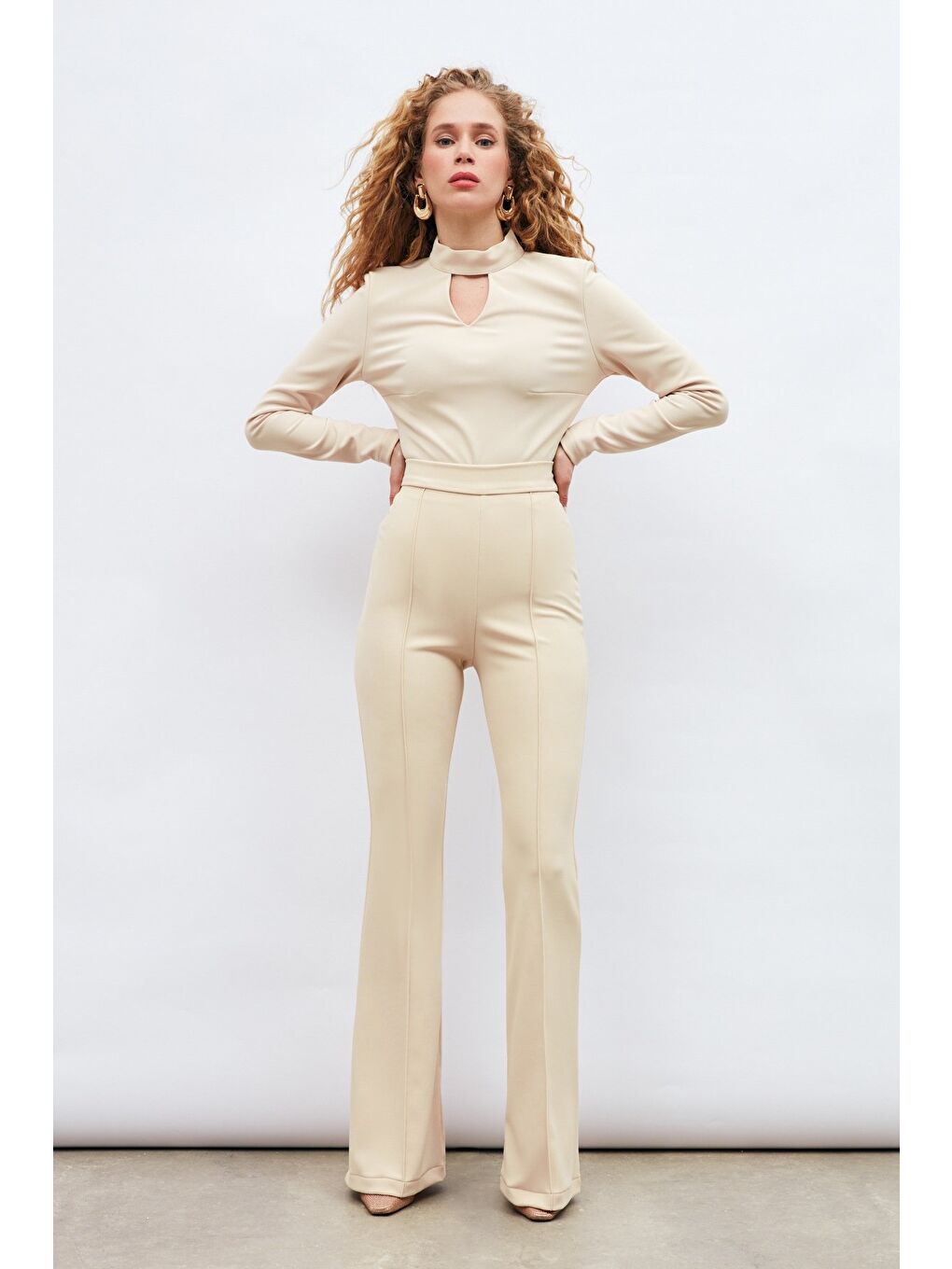 İspanyol Paça Pantolon - Bej-2
