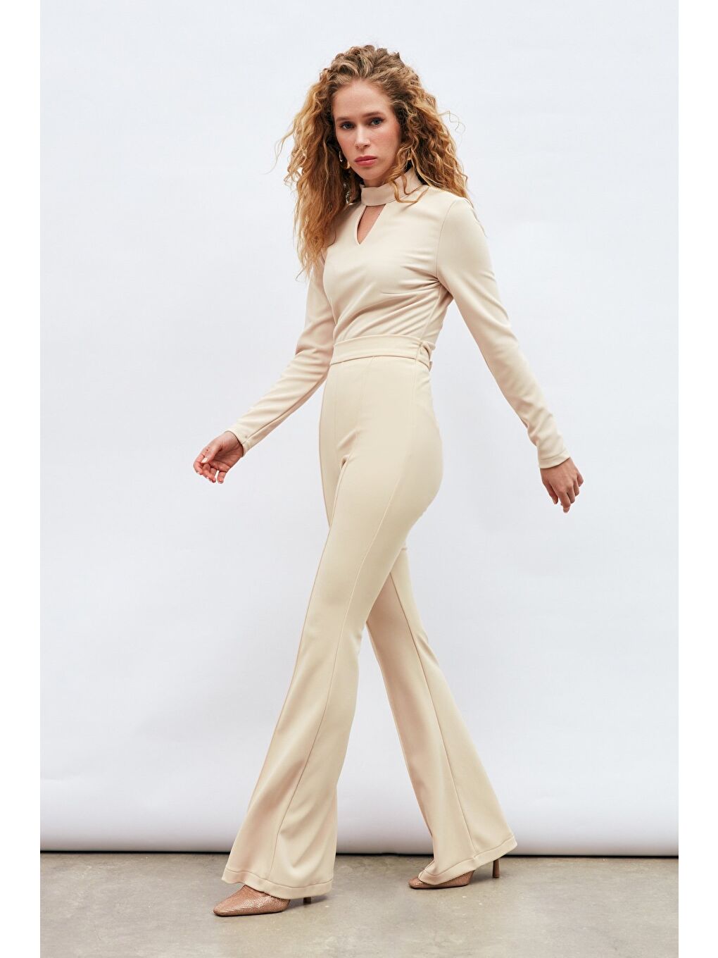 İspanyol Paça Pantolon - Bej-3