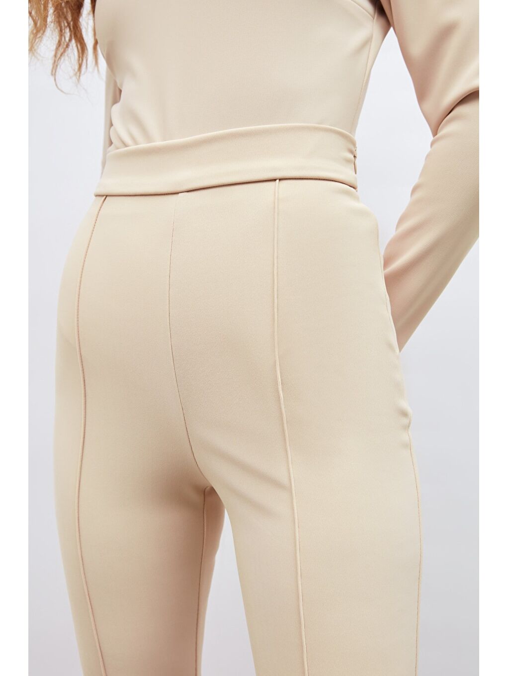 İspanyol Paça Pantolon - Bej-5