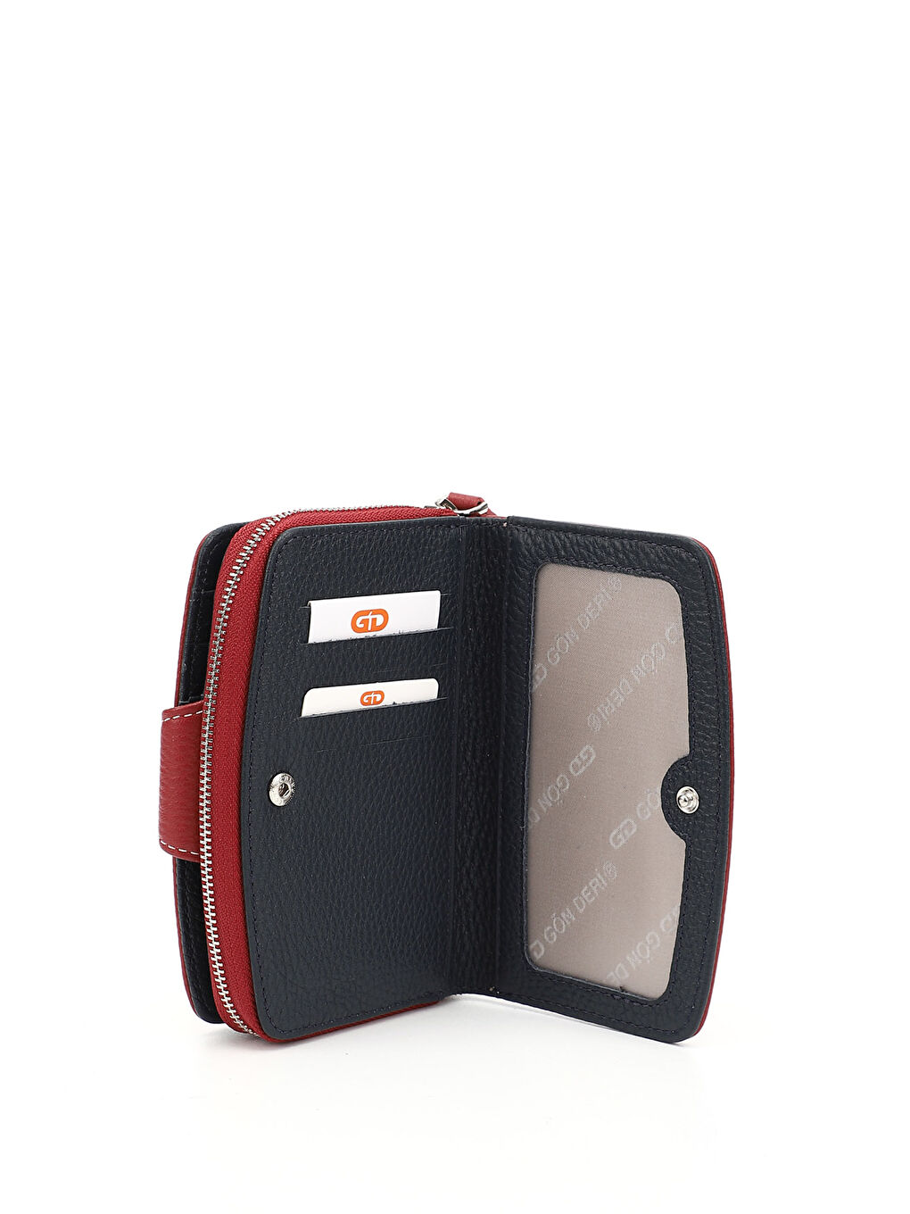 Kırmızı Kadın KIRMIZI-LACİVERT Dikey Hakiki Deri Cüzdan-5
