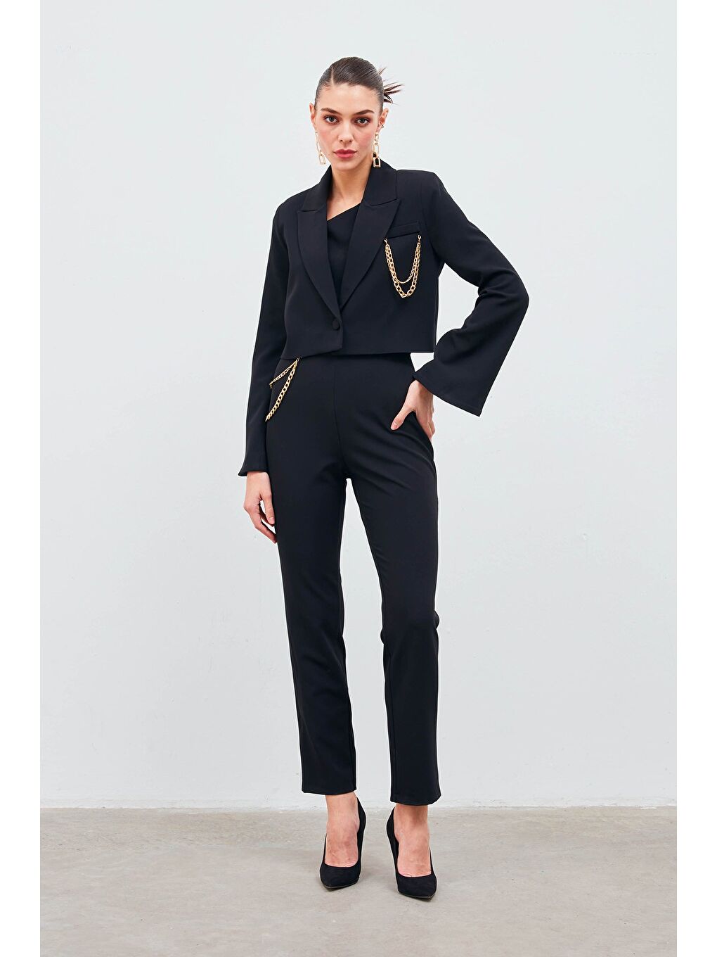 Zincir Aksesuarlı Pantolon - Siyah