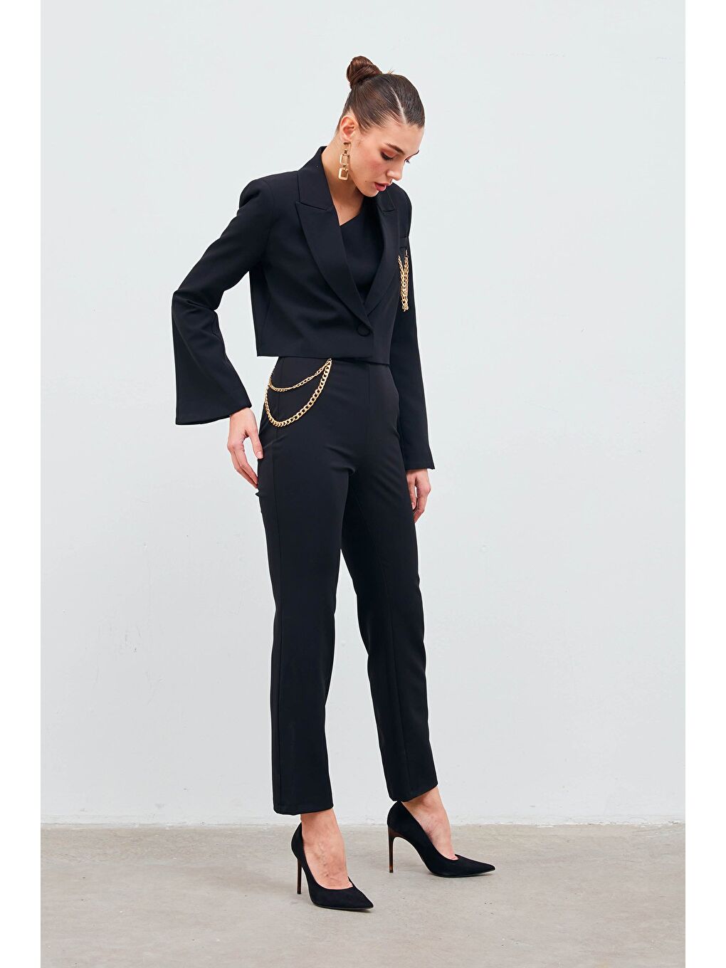 Zincir Aksesuarlı Pantolon - Siyah-1