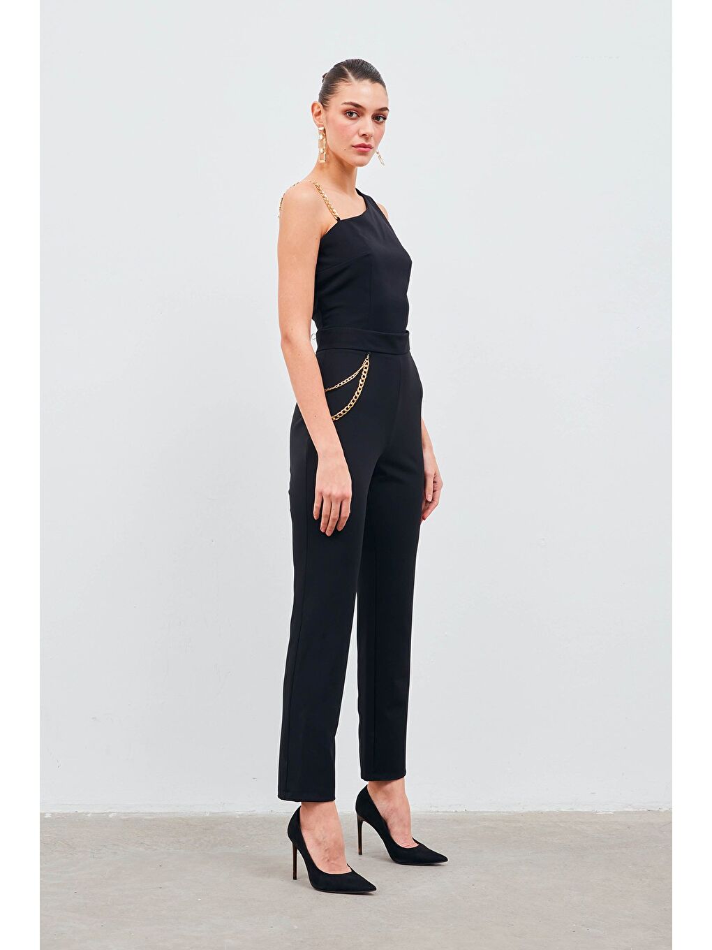 Zincir Aksesuarlı Pantolon - Siyah-2
