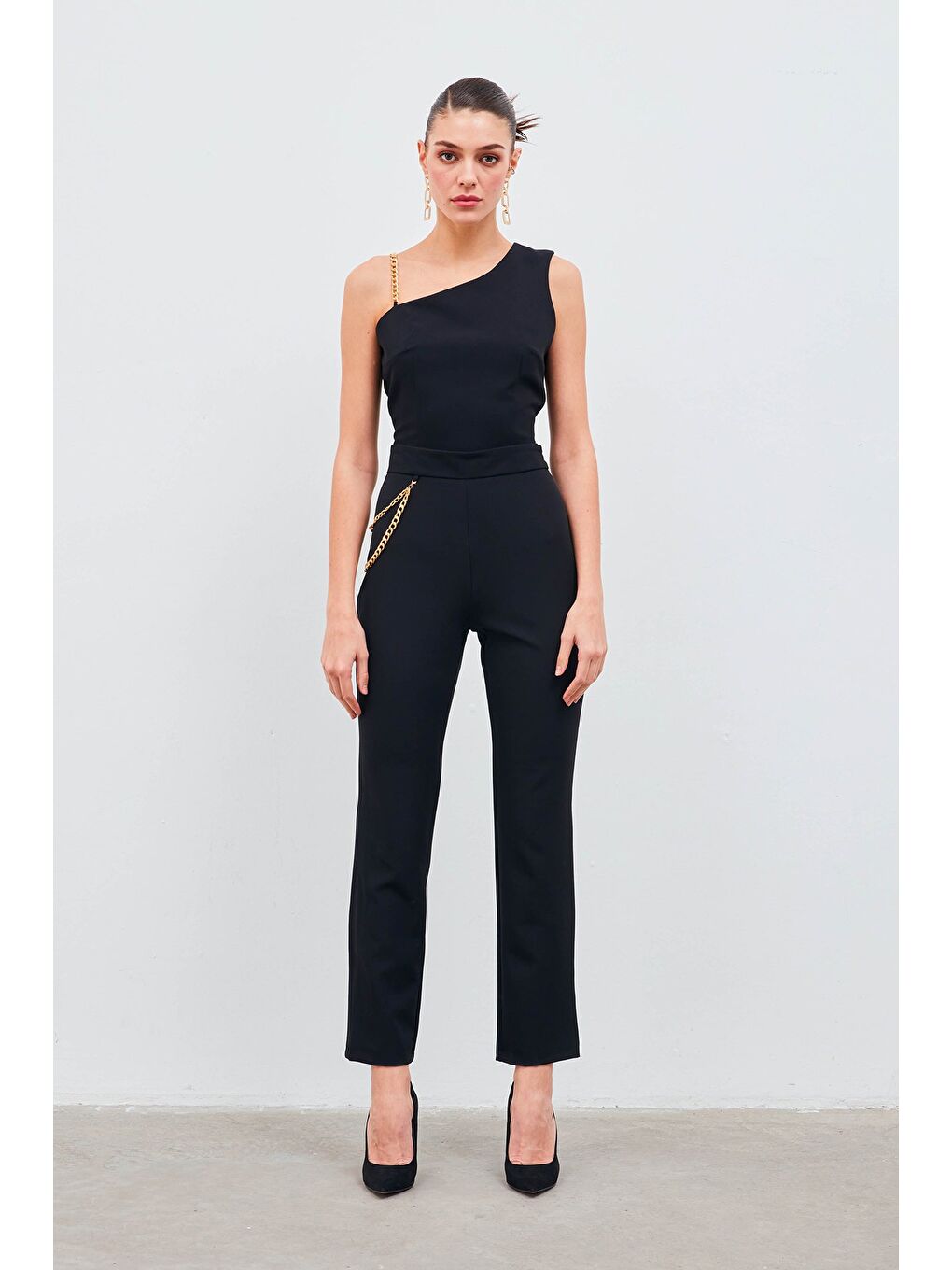 Zincir Aksesuarlı Pantolon - Siyah-3