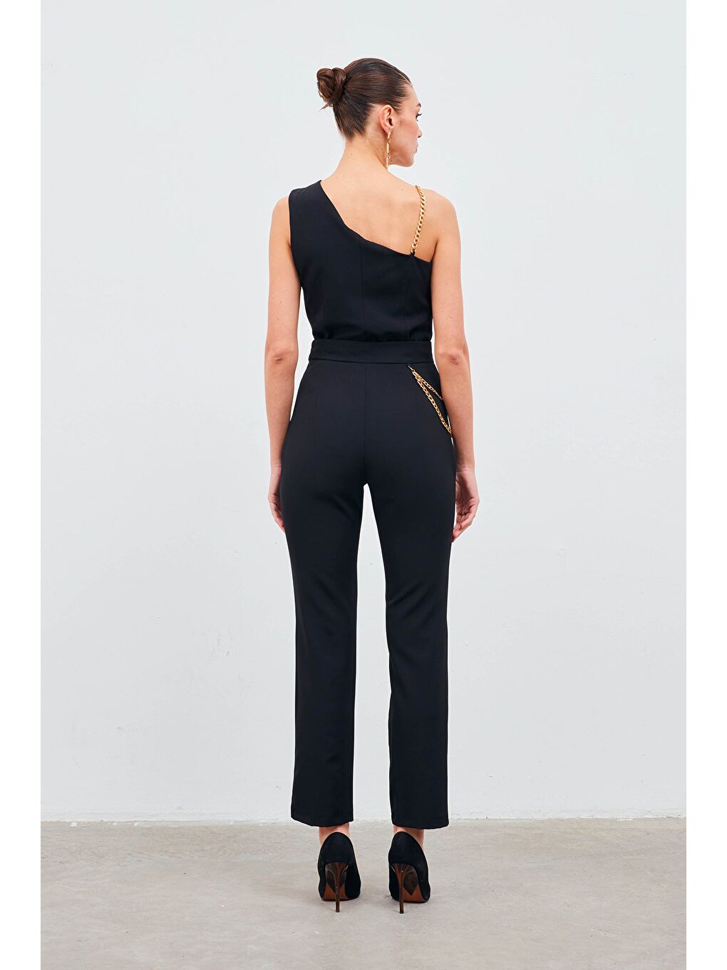 Zincir Aksesuarlı Pantolon - Siyah-6