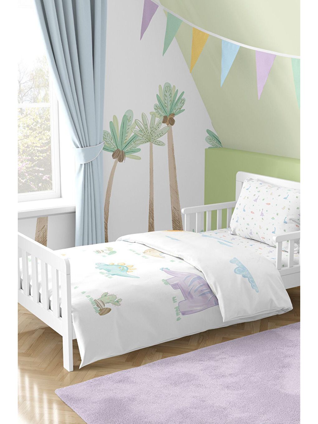 Casadora Baby Beyaz Dino 100% Pamuk, Saten Tek Kişilik Çocuk Nevresim Takımı - 6