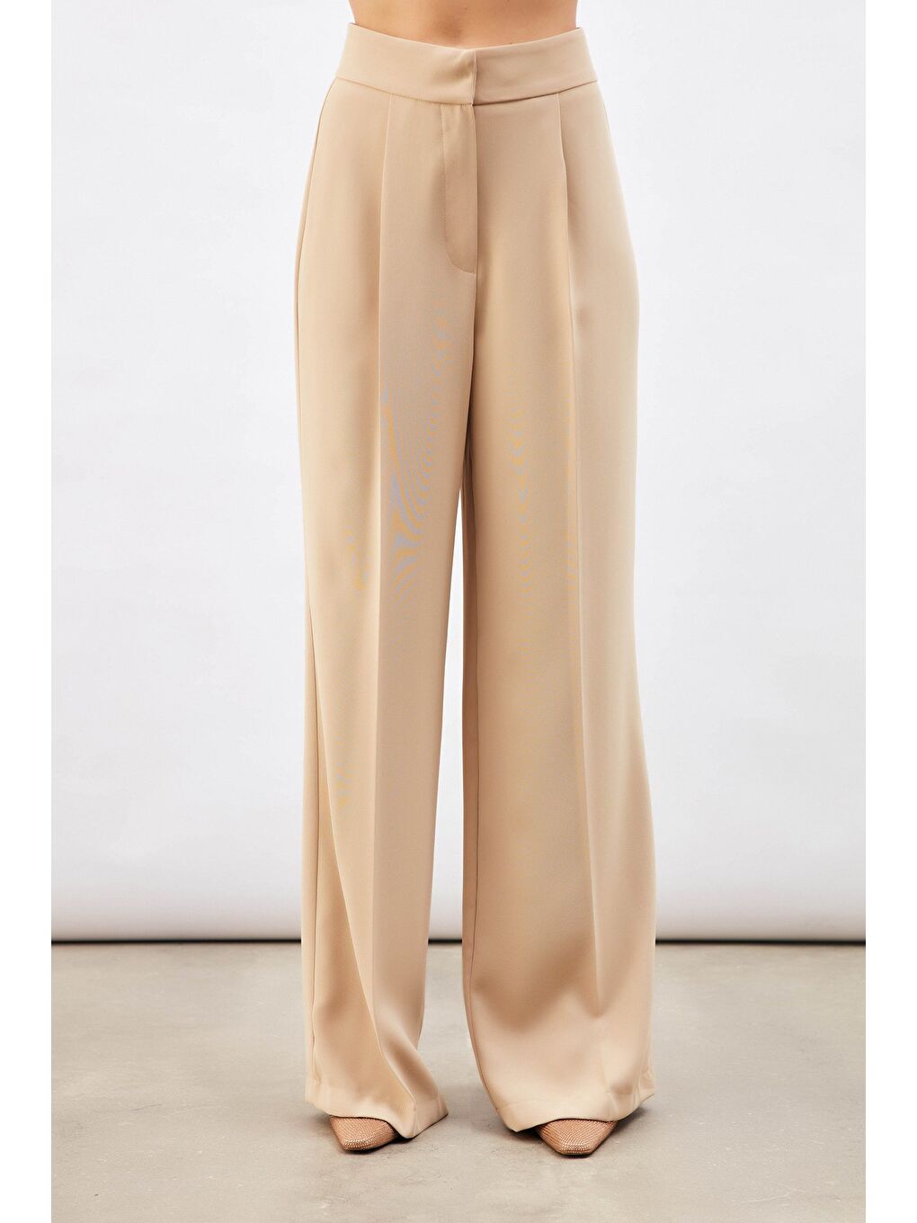 Pile Detaylı Salaş Pantolon - Bej-4