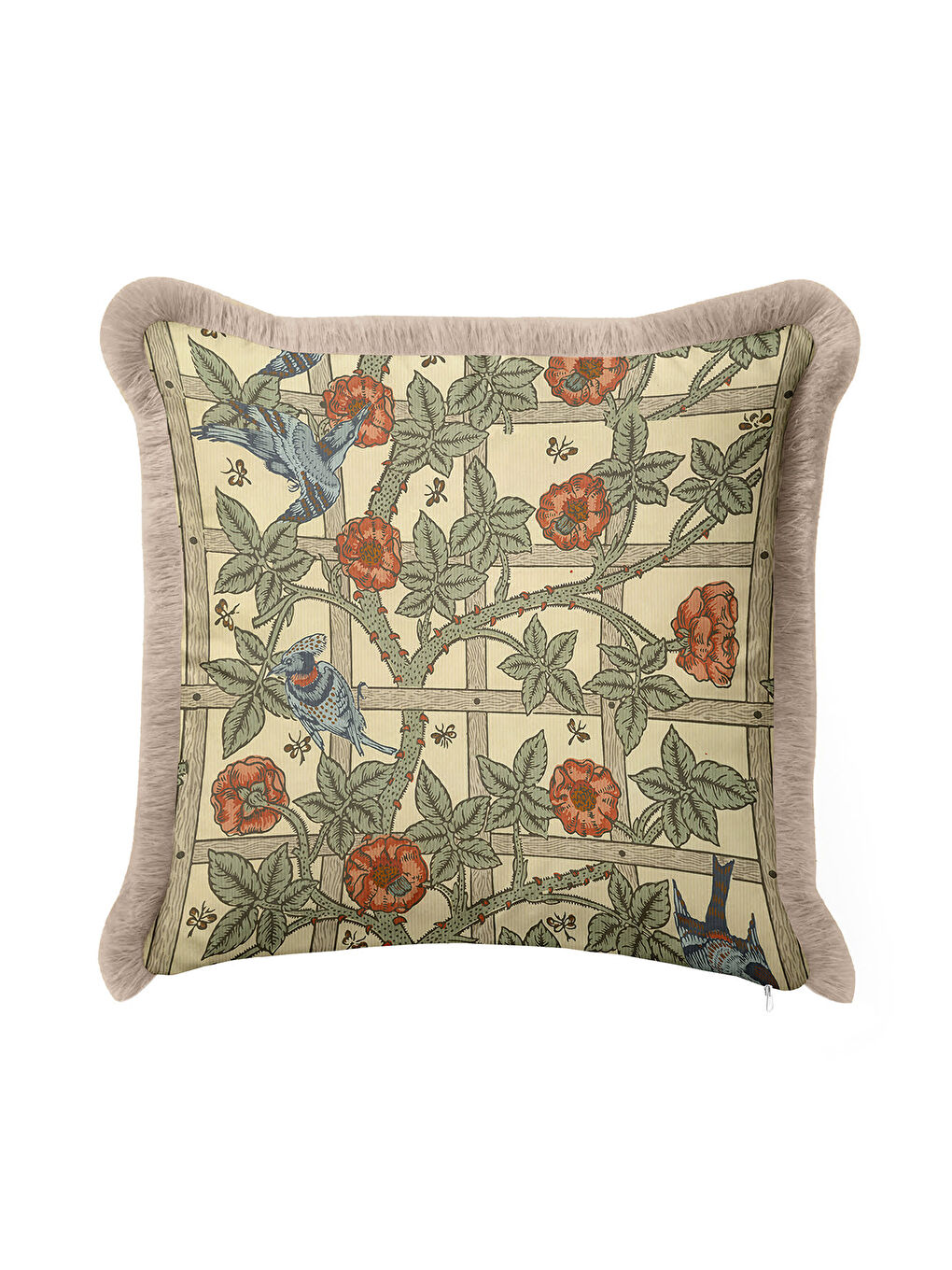 Karışık Vintage Kuşlu Çiçekli Saçaklı Yastık Kılıfı - Doğa Temalı Klasik Yeşil Püsküllü Kırlent Kılıfı-3