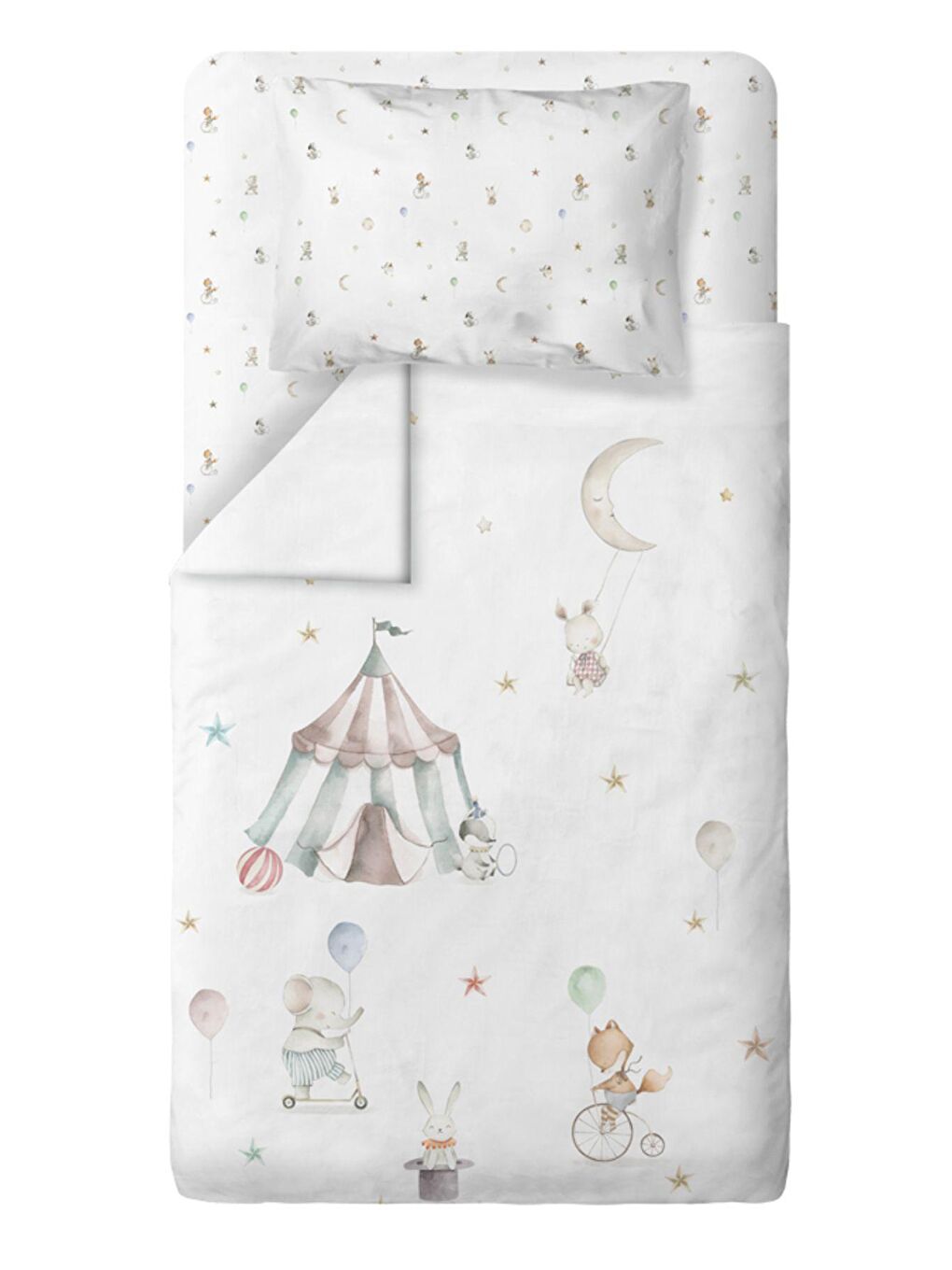 Casadora Baby Beyaz Circus %100 Pamuk, Saten Tek Kişilik Çocuk Nevresim Takımı