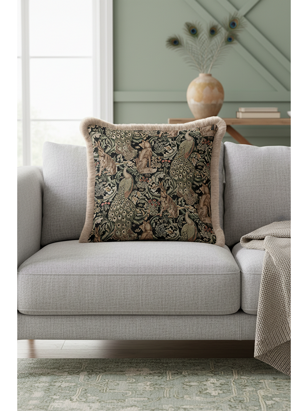 Karışık Lüks Orman Vintage Saçaklı Yastık Kılıfı - Zarif Bohem Doğal Siyah Püsküllü Kırlent Kılıfı-2