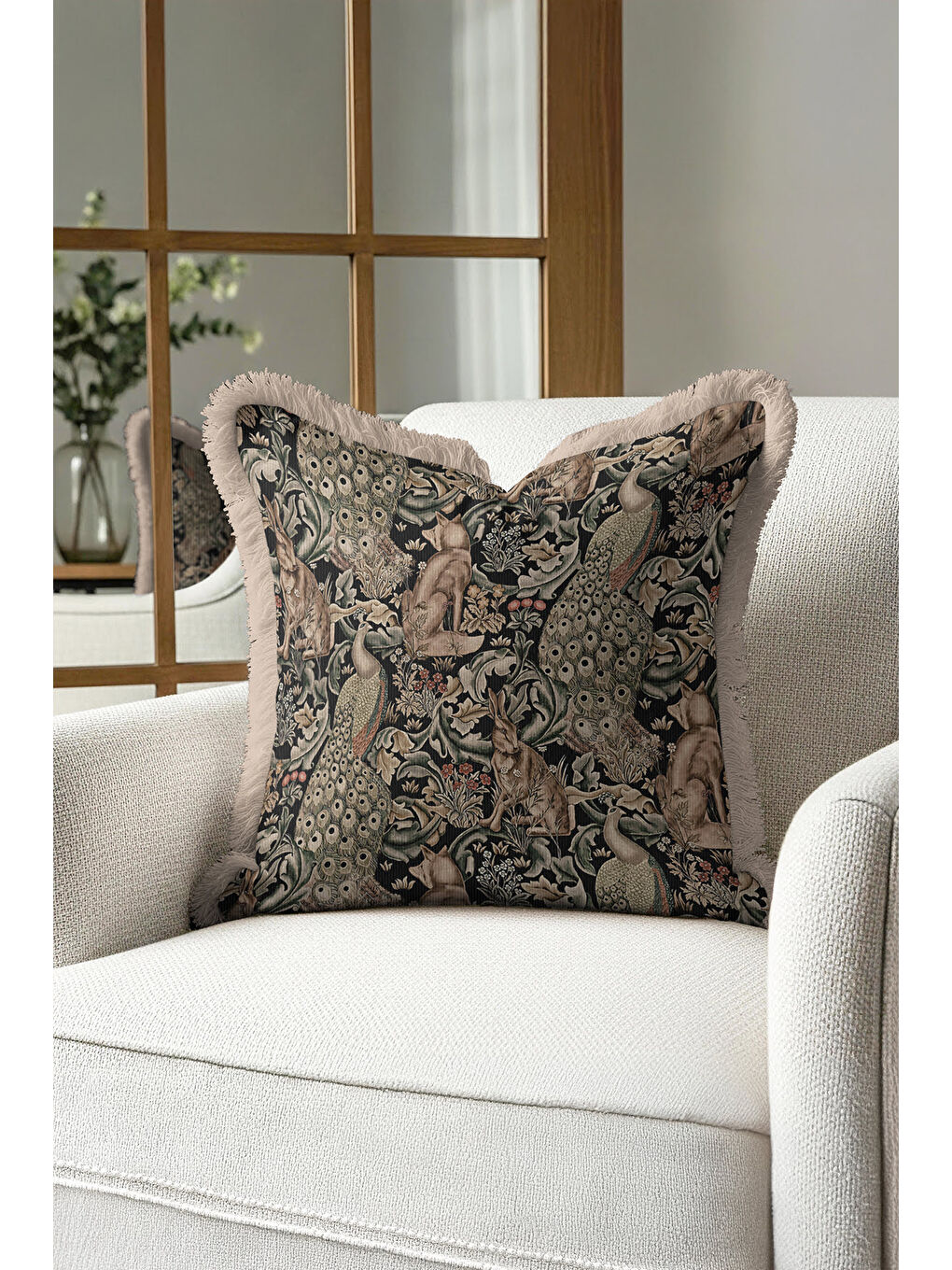 Karışık Lüks Orman Vintage Saçaklı Yastık Kılıfı - Zarif Bohem Doğal Siyah Püsküllü Kırlent Kılıfı-3