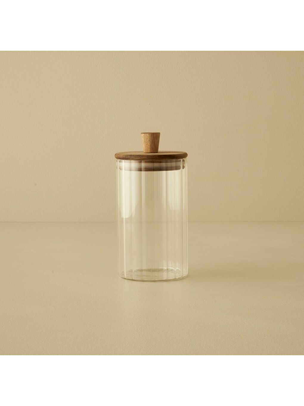 Bej Beatrice Ahşap Kapaklı 3'lü Kavanoz Seti Naturel-1