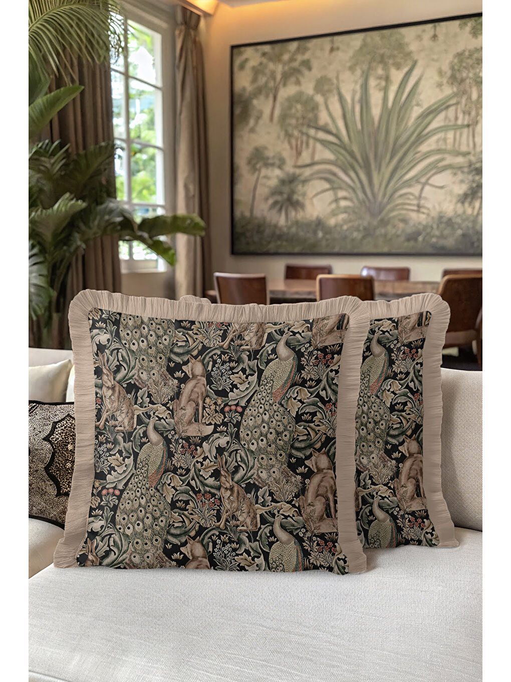 Karışık Lüks Orman Vintage Saçaklı Yastık Kılıfı - Zarif Bohem Doğal Siyah Püsküllü Kırlent Kılıfı-5
