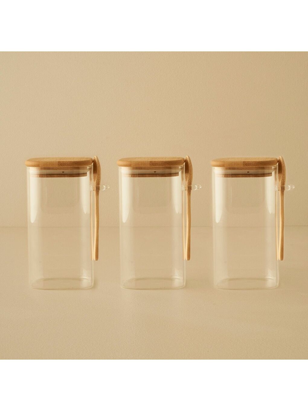 Bej Alice Bambu Kapaklı 3'lü Kavanoz Seti Naturel (700 cc)