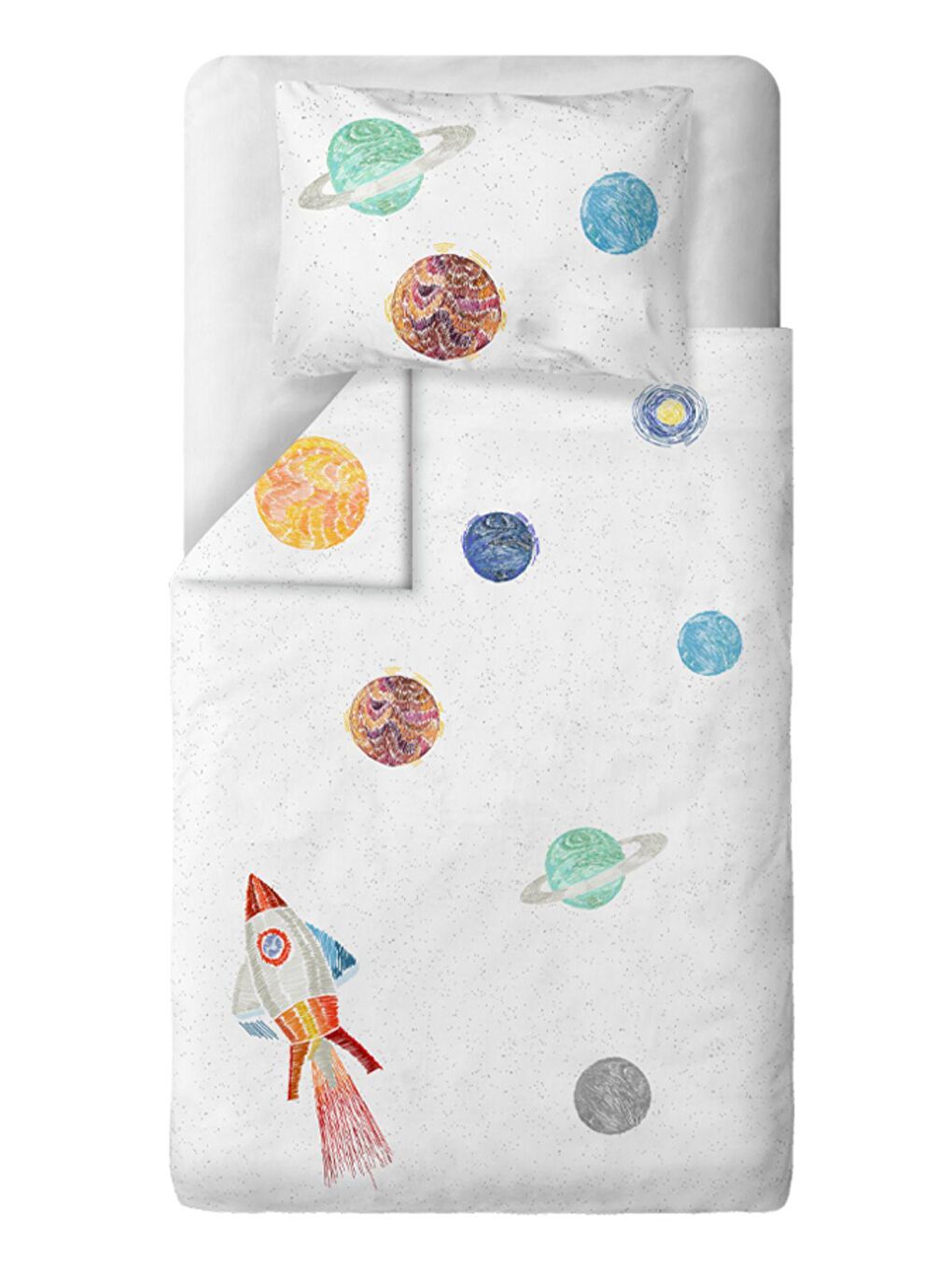 Casadora Baby Beyaz Space Planet %100 Pamuk, Saten Tek Kişilik Çocuk Nevresim Takımı