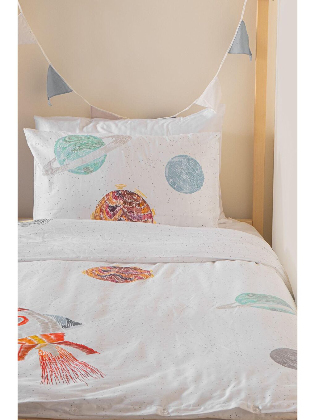 Casadora Baby Beyaz Space Planet %100 Pamuk, Saten Tek Kişilik Çocuk Nevresim Takımı - 3