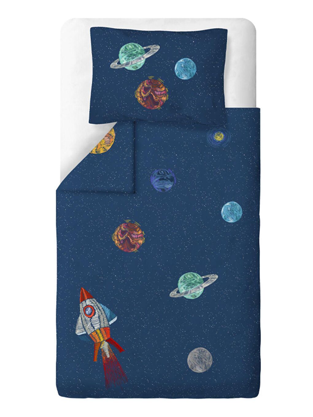 Casadora Baby Beyaz Space Planet %100 Pamuk, Saten Tek Kişilik Çocuk Nevresim Takımı