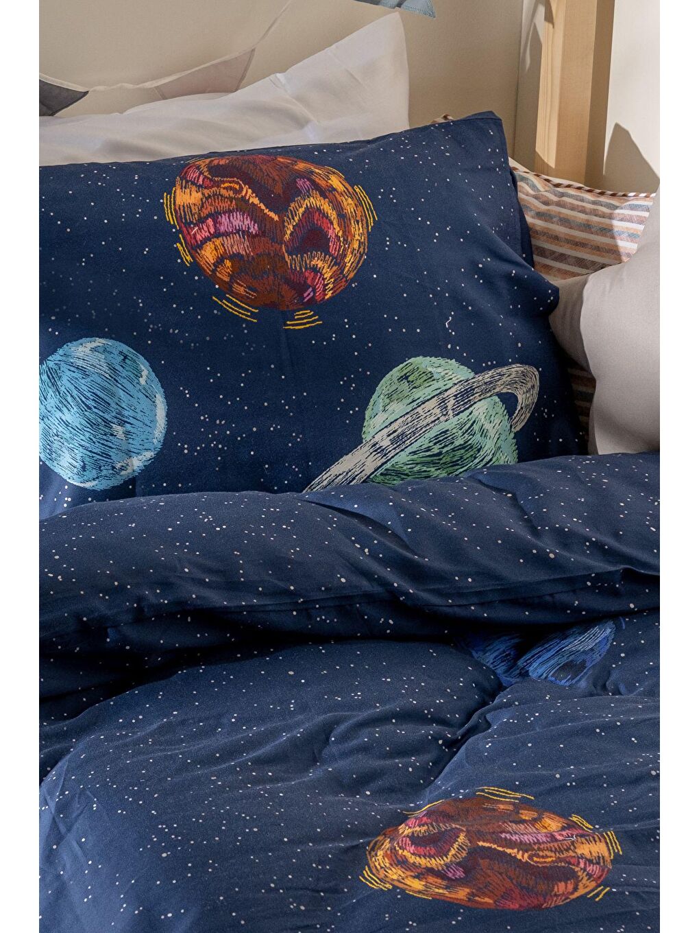 Casadora Baby Beyaz Space Planet %100 Pamuk, Saten Tek Kişilik Çocuk Nevresim Takımı - 3