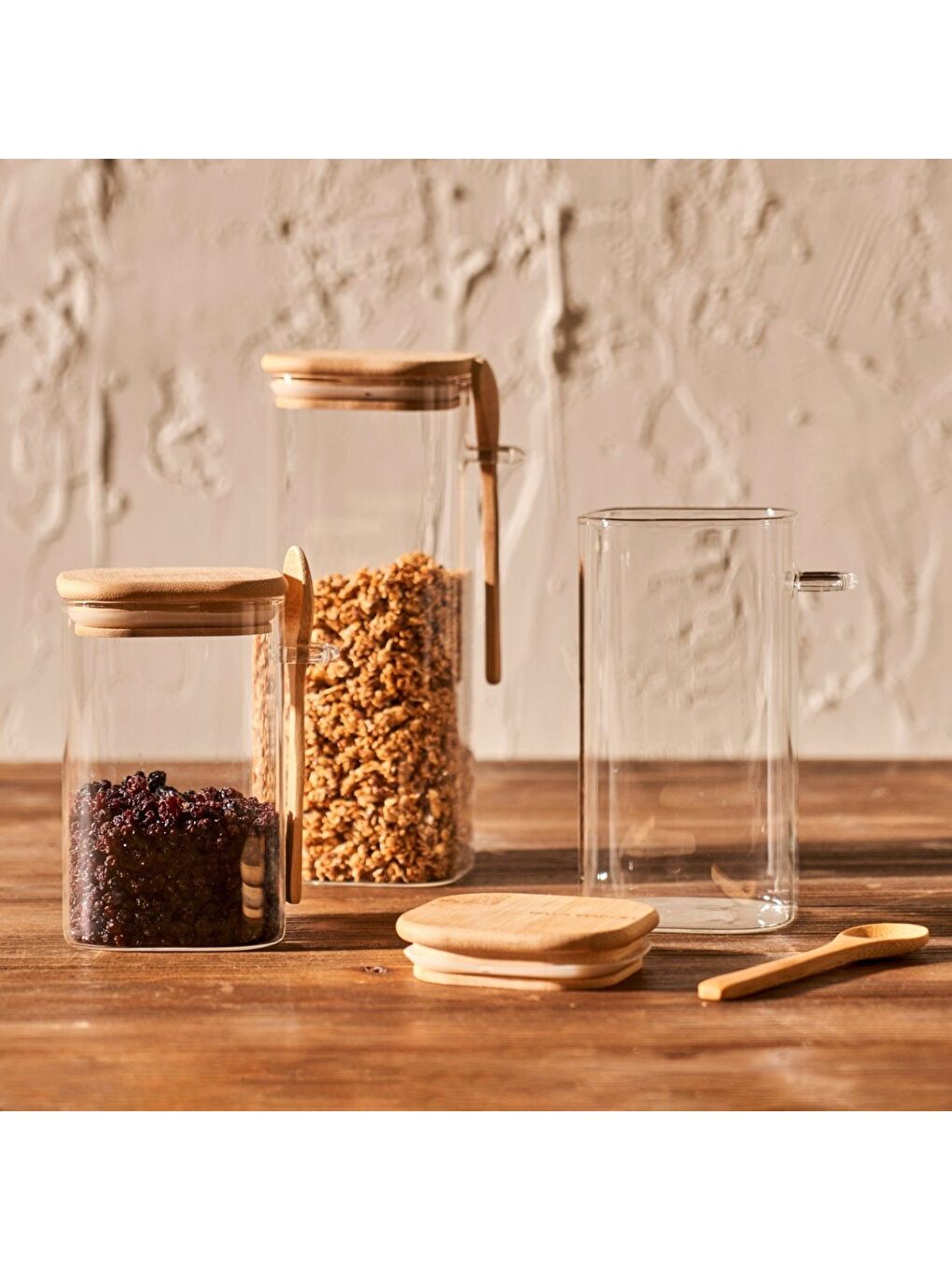 Bej Alice Bambu Kapaklı 3'lü Kavanoz Seti Naturel-6