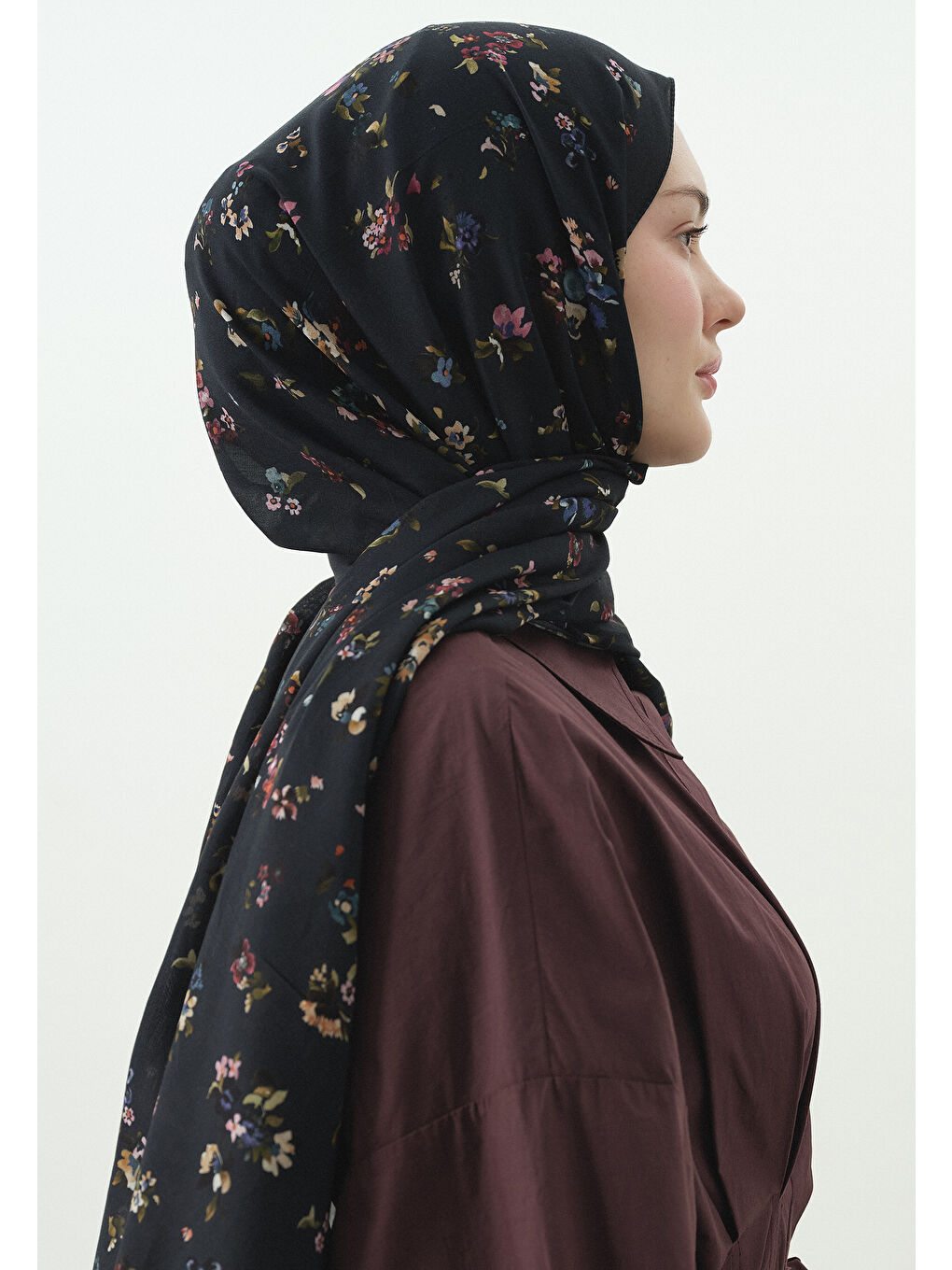 Lacivert Tıny Blooms Desenli Pamuk Viskon Şal-2