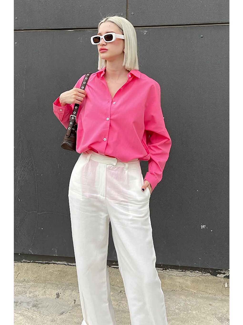 Fuşya Oversize Gömlek Mg1369