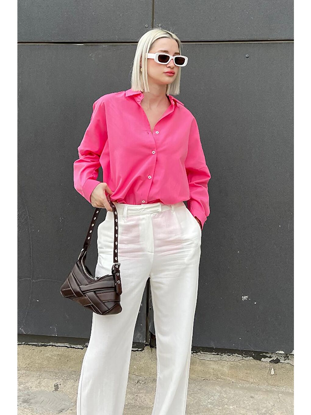 Fuşya Oversize Gömlek Mg1369-2