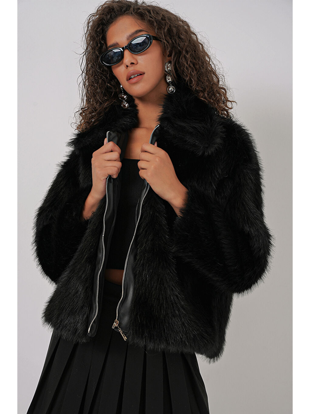 5204 Pelüş Kürk Mont   Siyah