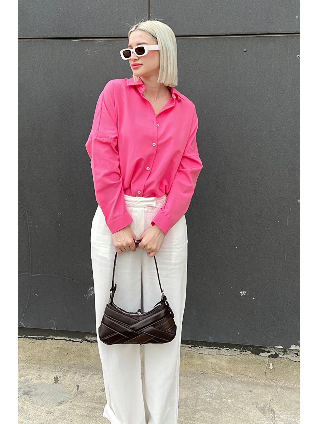 Fuşya Oversize Gömlek Mg1369-3