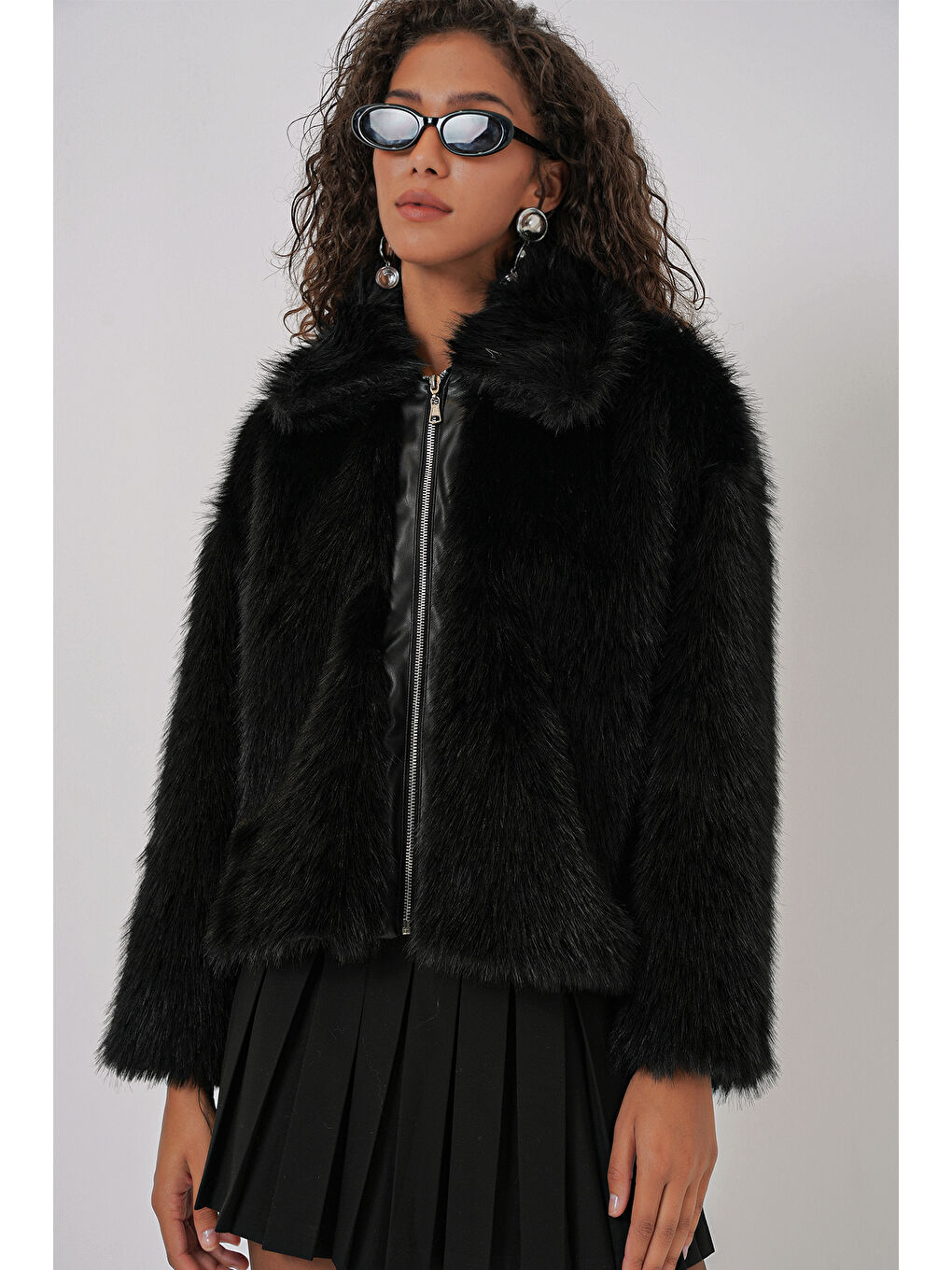 5204 Pelüş Kürk Mont   Siyah-2