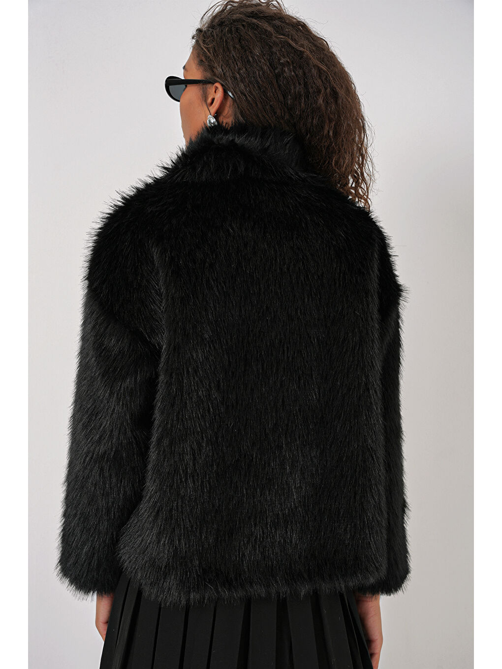 5204 Pelüş Kürk Mont   Siyah-5