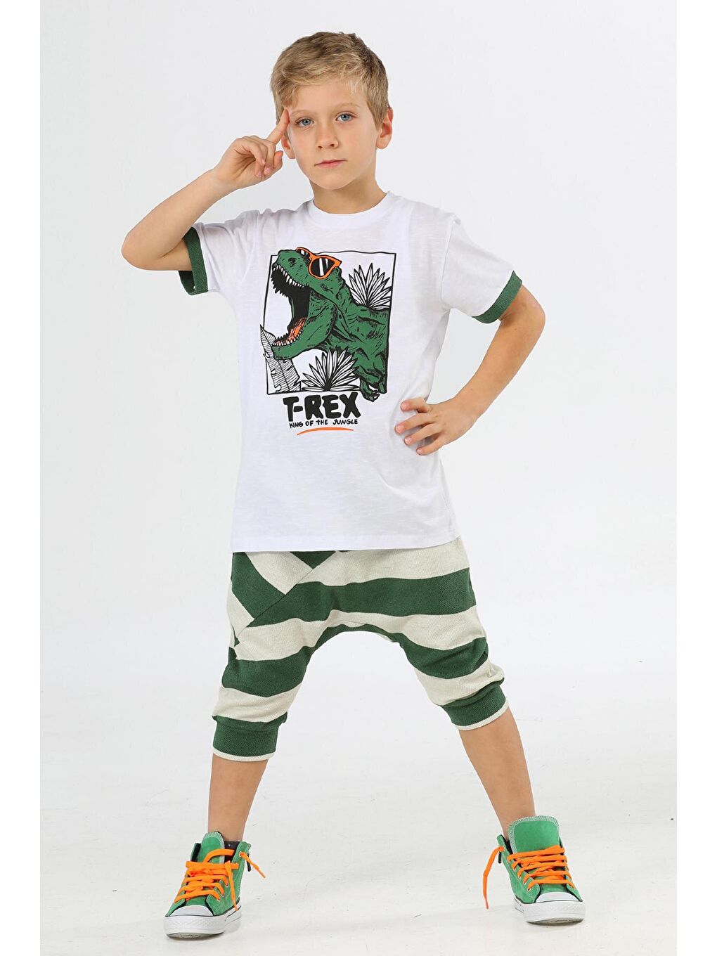 LupiaKids Yeşil-Beyaz T-rex Pike Harem Takım - 1