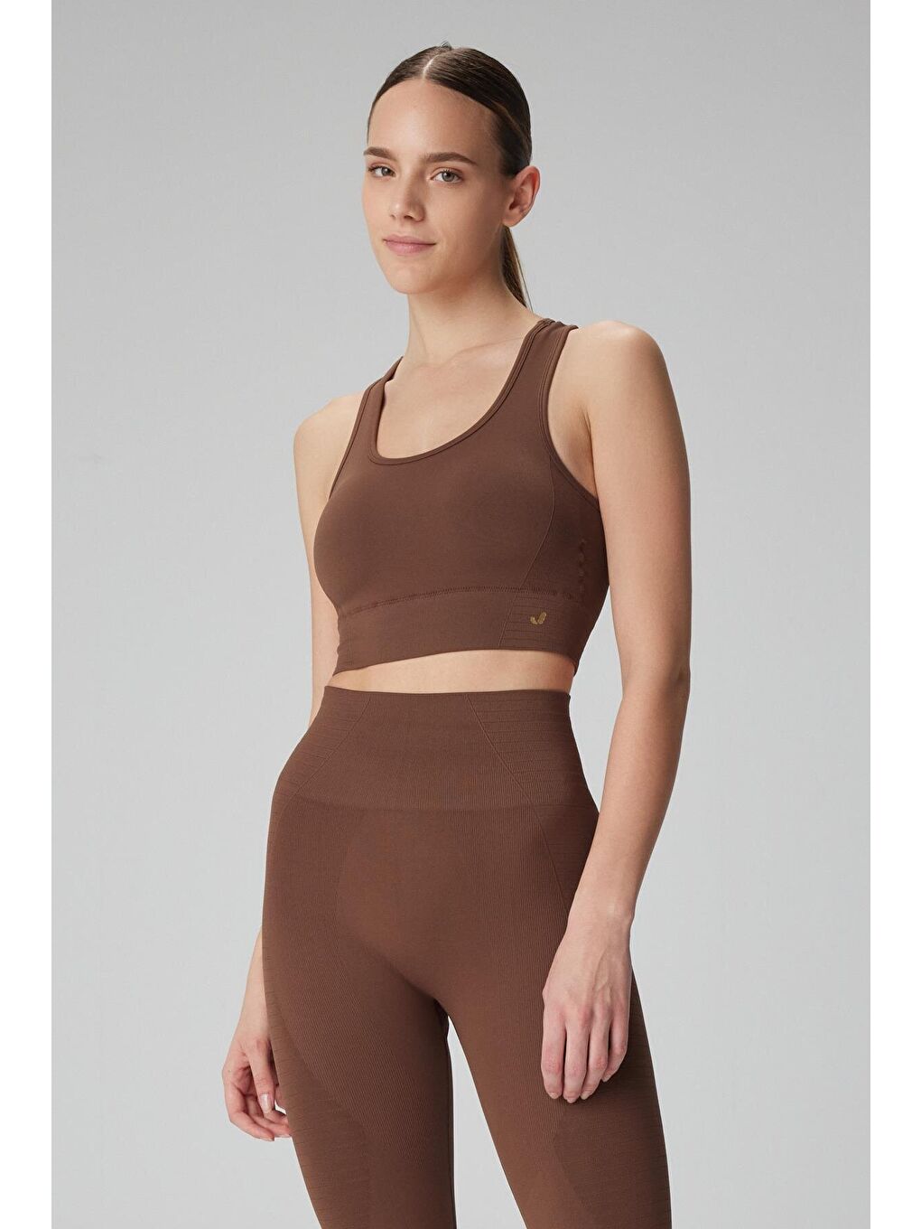 Kahverengi Gela Çift Katlı Kompress Sport Bra Toprak-1