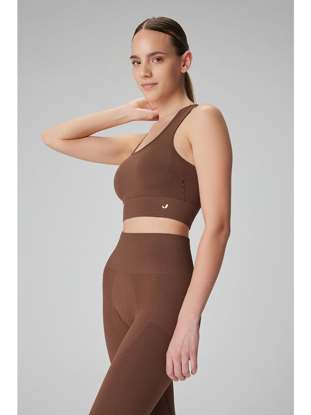 Kahverengi Gela Çift Katlı Kompress Sport Bra Toprak-2