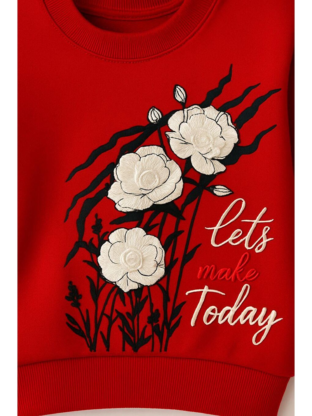 Kırmızı Kız Çocuk Şardonlu Çiçek Detaylı Sweatshirt-1