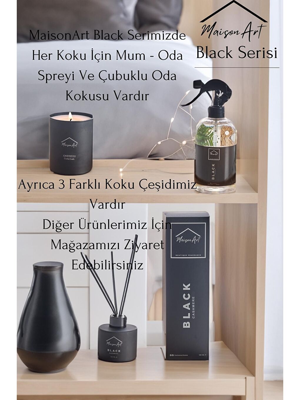 MaisonArt Siyah Çubuklu Oda Kokusu | Cashmere 120 Ml Kaşmir Oda Parfümü | Diffuser - 2