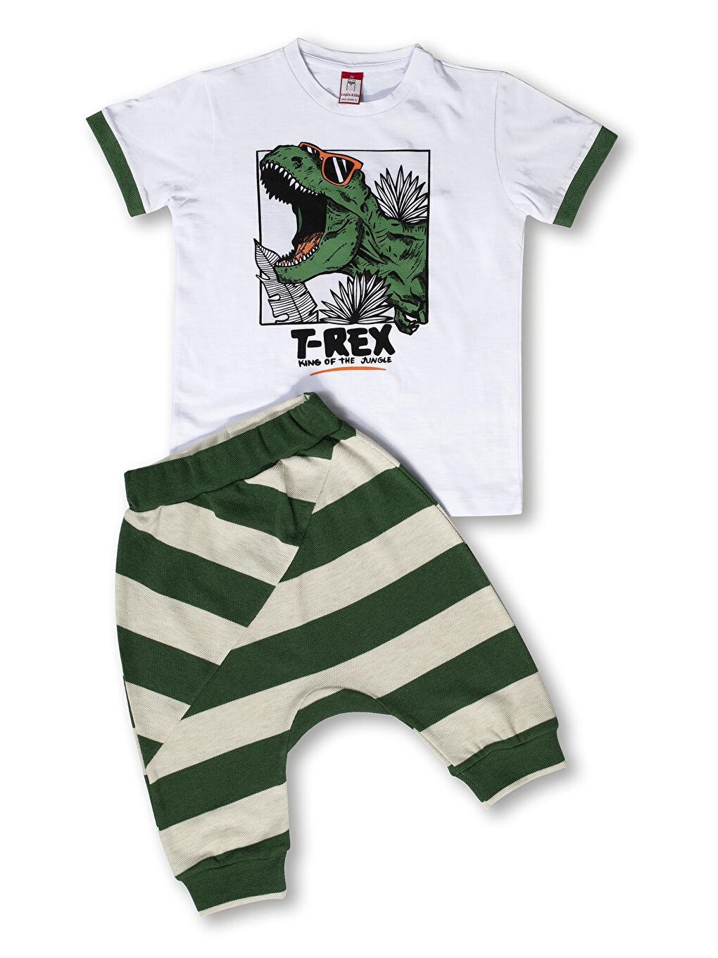 LupiaKids Yeşil-Beyaz T-rex Pike Harem Takım - 3