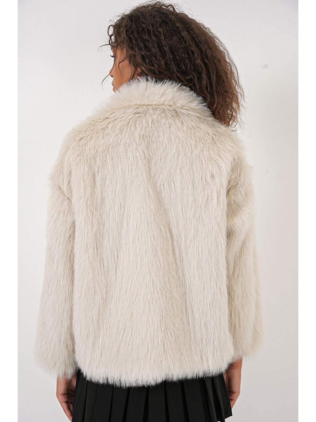 5204 Pelüş Kürk Mont   Ekru-5