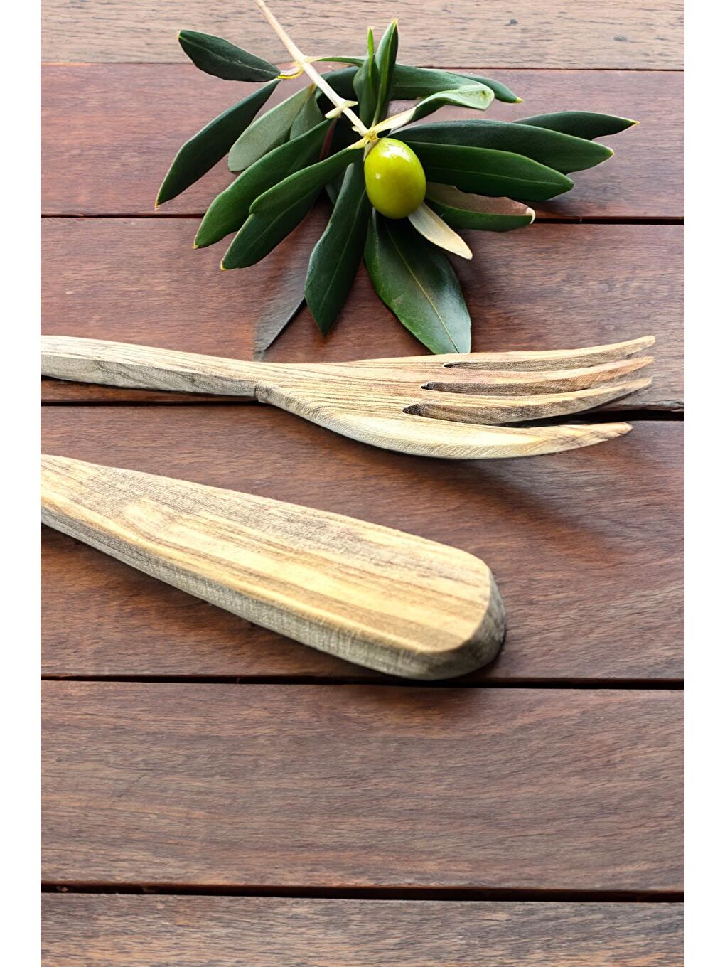 Kahverengi Zeytin Ağacı Çatal | 1 Adet El Yapımı Ahşap Salata Çatalı-1