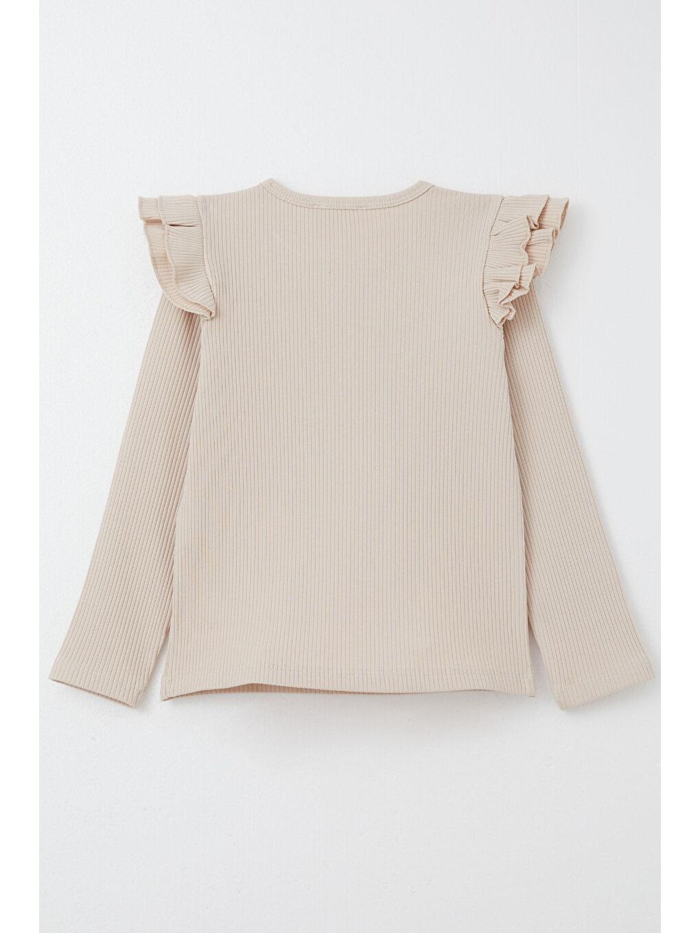 Kız Çocuk Uzun Kollu Tişört Omuzu Fırfırlı Bej (5-9 Yaş)-2