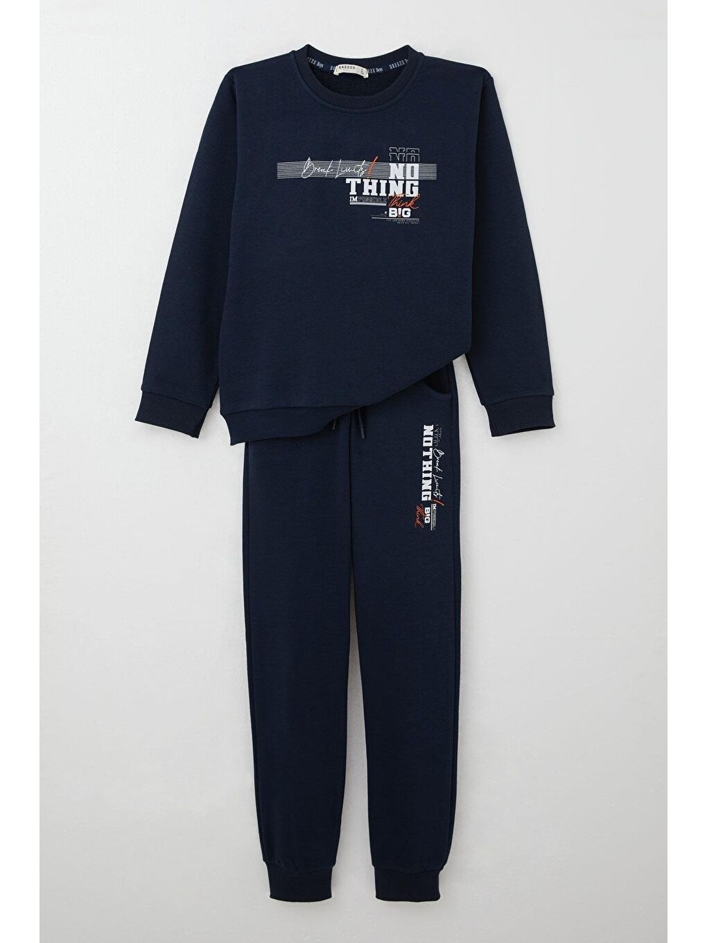 Erkek Çocuk Eşofman Takım Yazı Baskılı Bağcık Aksesuarlı Lacivert (9 Yaş)-4