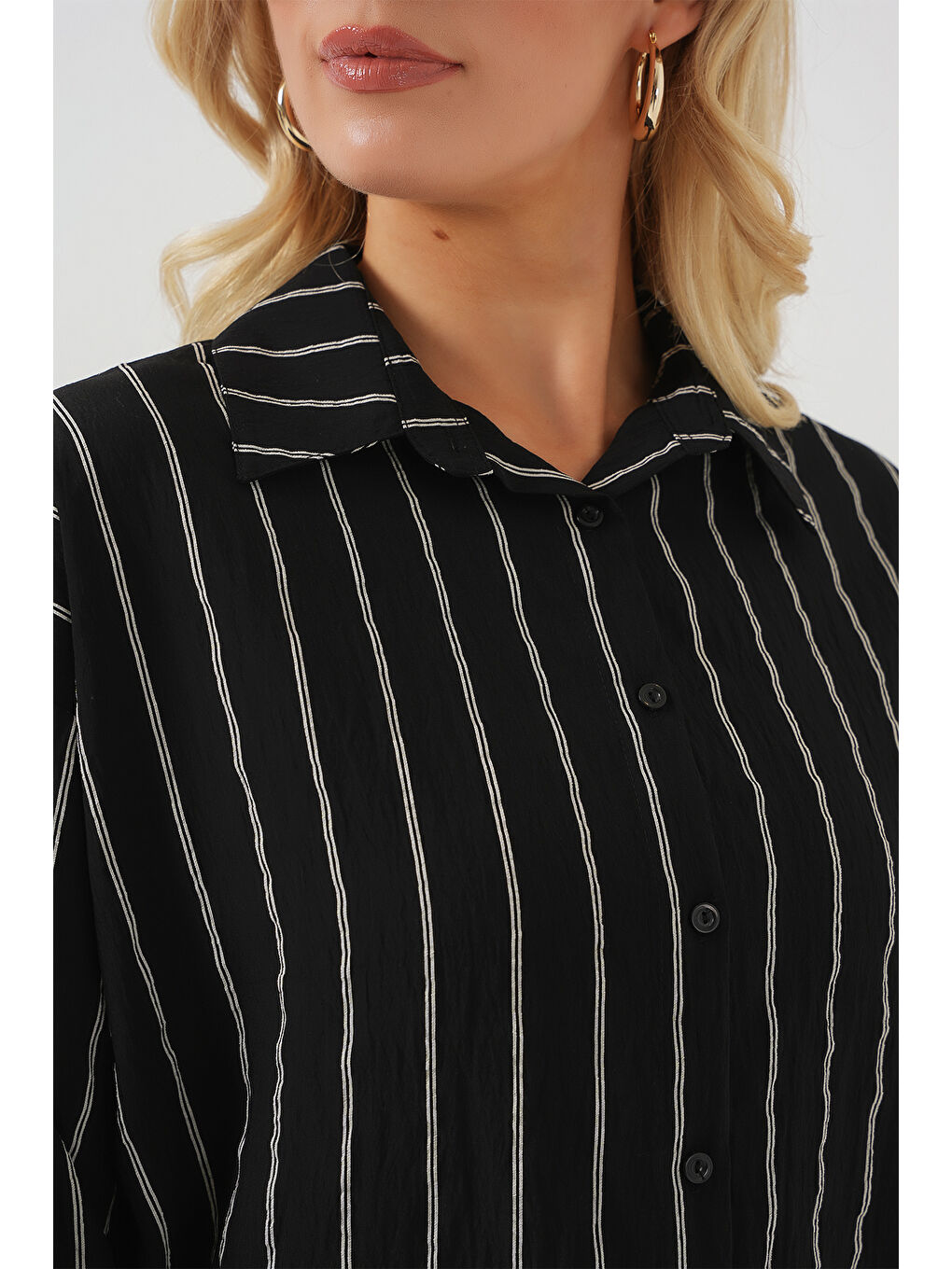 3900 Oversize Uzun Basic Gömlek - C. Siyah-5