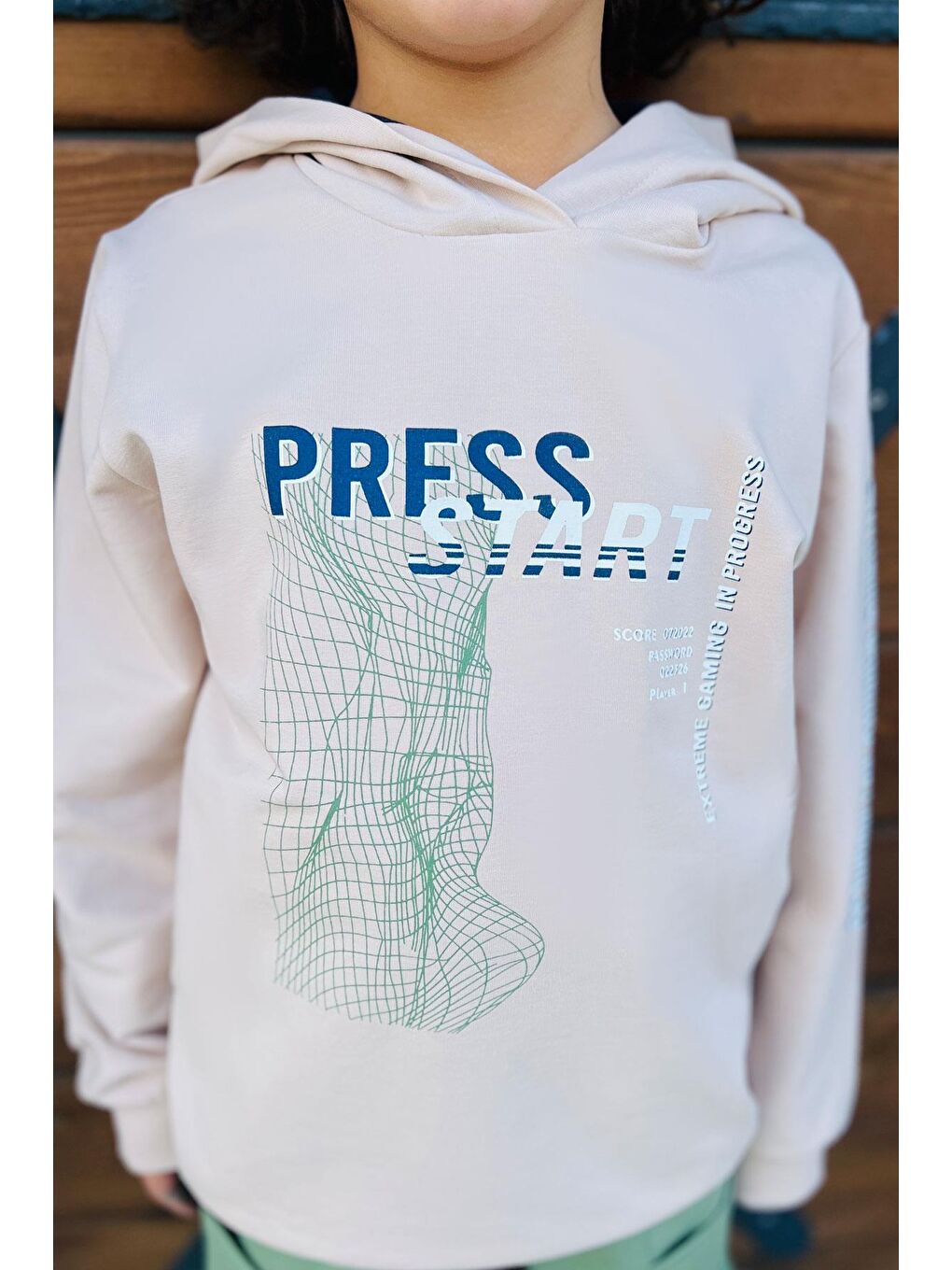 Erkek Çocuk Eşofman Takım Oyun Temalı Önden Cepli Bej (5 Yaş)-4