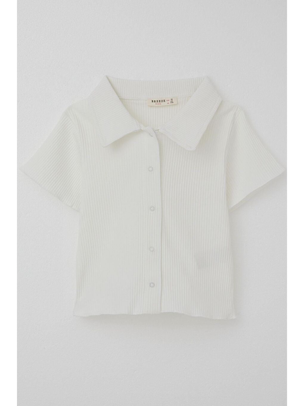 Kız Çocuk Tişört Crop Çıtçıtlı Fitilli Ekru (9-14 Yaş)