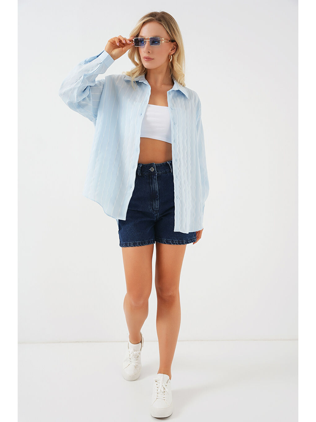 3900 Oversize Uzun Basic Gömlek - C.Mavi