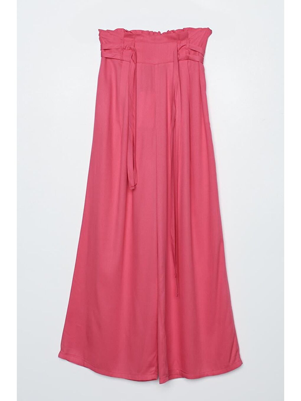 Koyu Pembe-Beli Lastikli Pileli Bol Paça Viscon Pantolon-4