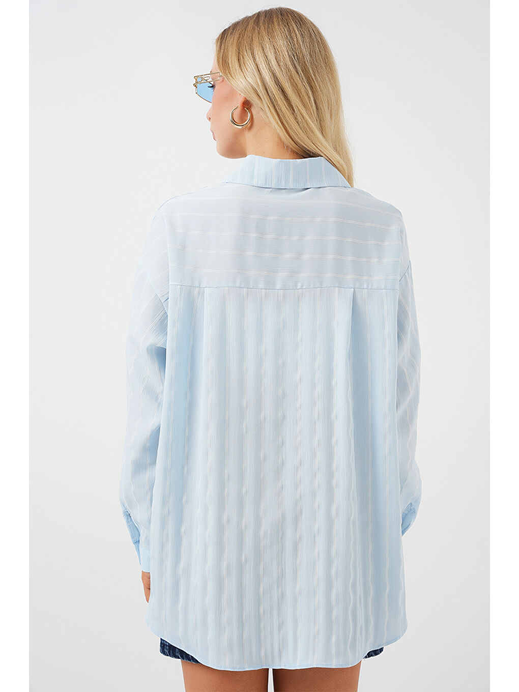 3900 Oversize Uzun Basic Gömlek - C.Mavi-2